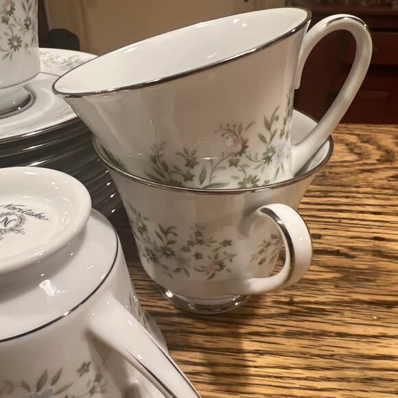 14 PIECE Noritake SAVANNAH 2031 FOOTED Cups & Saucers NM! Platinum Trim 6" - Picture 5 of 11